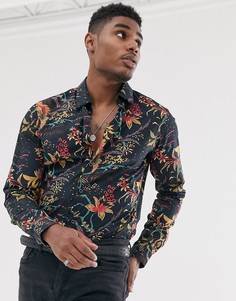 Приталенная рубашка с длинными рукавами и цветочным принтом Devils Advocate-Черный