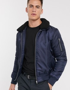 Дутый бомбер со съемным воротником из искусственного меха French Connection-Темно-синий