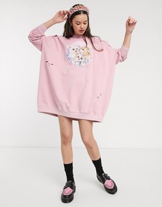 Трикотажное oversize-платье с узором Lazy Oaf-Розовый