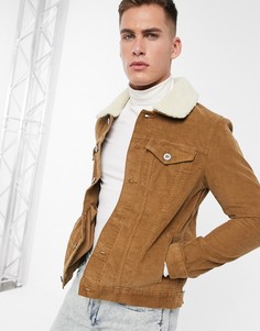 Светло-коричневая вельветовая куртка с воротником из искусственного меха River Island-Светло-коричневый