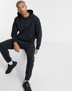 Теплый черный худи с 3 полосками adidas originals
