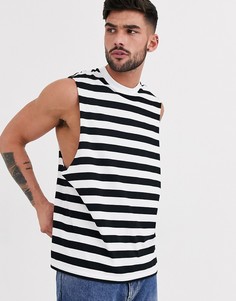 Футболка без рукавов из органического хлопка в полоску ASOS DESIGN-Черный