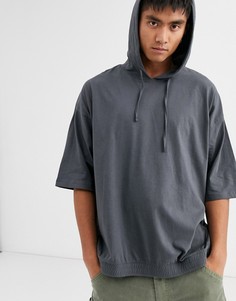 Выбеленный черный легкий oversized-худи с рукавами до локтя ASOS DESIGN-Серый