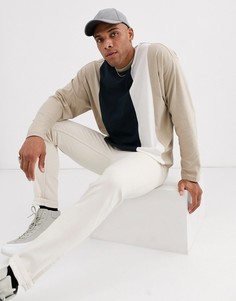 Бежевый oversize-лонгслив в стиле колор блок из органического хлопка ASOS DESIGN