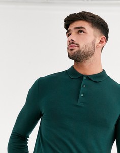Зеленое обтягивающее поло из органического хлопка с длинными рукавами ASOS DESIGN-Зеленый