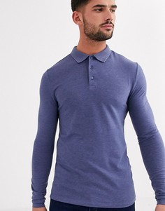 Синее обтягивающее поло с длинными рукавами ASOS DESIGN-Синий