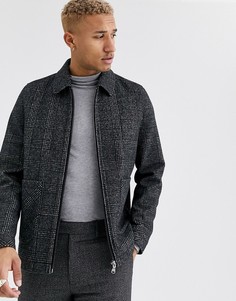 Серая куртка Харрингтон в клетку с добавлением шерсти ASOS DESIGN-Черный