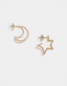 Золотистые серьги в форме полумесяца и звездочки Nylon-Золотой