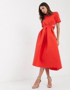 Приталенное платье миди с поясом и вырезами ASOS DESIGN-Красный