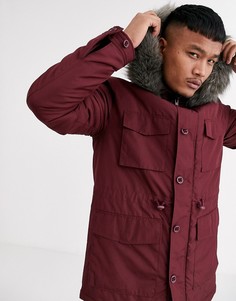 Бордовая парка с капюшоном и съемным искусственным мехом ASOS DESIGN-Красный