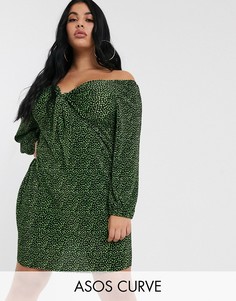 Плиссированное платье с цветочным принтом и узлом спереди ASOS DESIGN Curve-Мульти