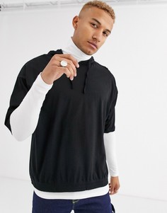 Черный легкий трикотажный oversized-худи с рукавами длиной до локтя ASOS DESIGN