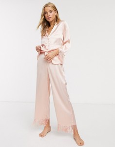 Атласная премиум-пижама с рубашкой и брюками ASOS DESIGN-Розовый