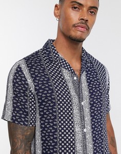 Темно-синяя рубашка с принтом пейсли Topman-Темно-синий