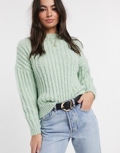 Зеленый вязаный джемпер с узором Stradivarius