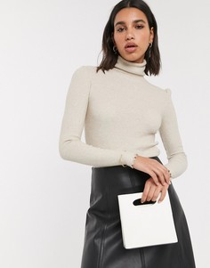 Мягкий бежевый топ с высоким воротом Stradivarius