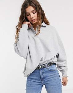 Серый свитшот oversized с воротником поло Bershka