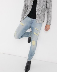 Светлые джинсы скинни с прорехами ASOS DESIGN-Синий