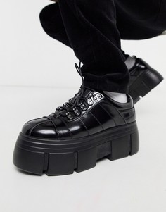 Черные туфли на платформе из искусственной кожи со шнуровкой ASOS DESIGN-Черный