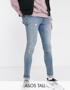 Синие супероблегающие джинсы с состаренной отделкой ASOS DESIGN Tall-Синий