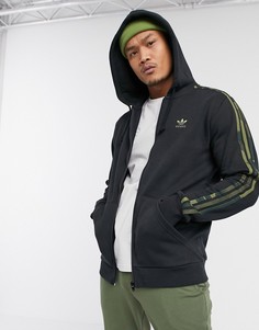 Худи черного цвета на молнии с 3 полосками adidas Originals-Черный