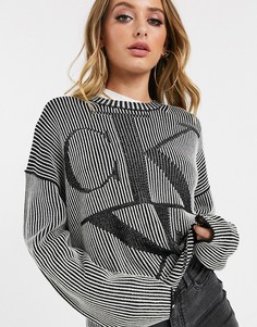 Oversize-джемпер в рубчик с зеркальным логотипом Calvin Klein Jeans-Черный