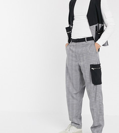 Широкие брюки в клетку с контрастными карманами Noak-Серый