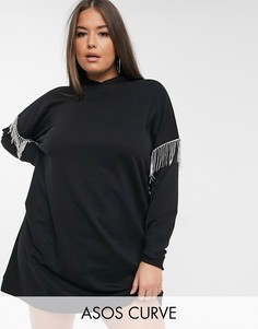 Платье-худи с отделкой стразами ASOS DESIGN Curve-Черный