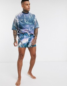 Шорты для плавания со светоотражающим кантом и принтом ASOS DESIGN-Мульти