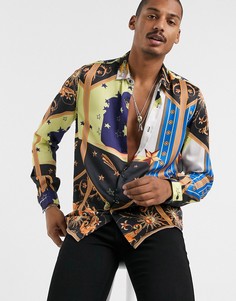 Рубашка классического кроя со звездным принтом ASOS DESIGN-Синий