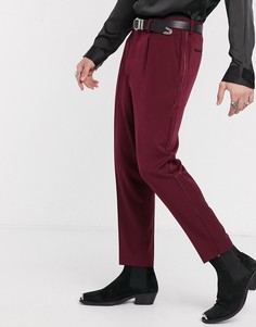 Бордовые суженные книзу строгие брюки под смокинг ASOS DESIGN-Красный