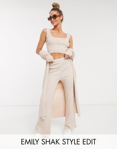 Широкие трикотажные брюки от комплекта ASOS DESIGN-Светло-бежевый