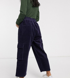 Вельветовые брюки без застежки ASOS DESIGN Petite-Темно-синий