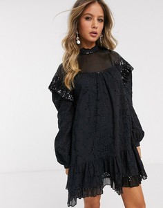 Свободное платье мини с высоким воротником и пайетками ASOS DESIGN-Черный