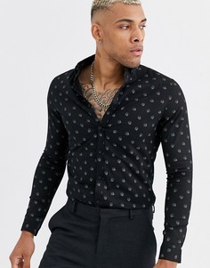 Облегающая рубашка с принтом ASOS DESIGN-Черный