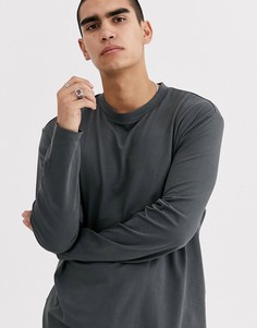 Черный свободный лонгслив из органического хлопка с круглым вырезом ASOS DESIGN-Серый