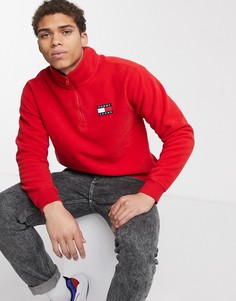 Красный флисовый свитшот с молнией до груди и нашивкой-логотипом Tommy Jeans