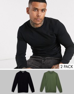 2 обтягивающих свитшота хаки/черного цвета ASOS DESIGN-Мульти