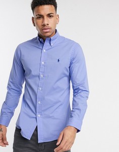 Синяя узкая рубашка из поплина с логотипом Polo Ralph Lauren-Синий