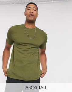 Футболка цвета хаки из органического хлопка с круглым вырезом ASOS DESIGN Tall-Зеленый