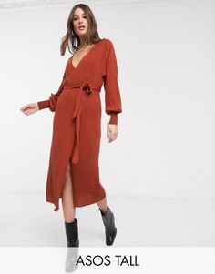 Трикотажное платье с запахом и объемными рукавами ASOS DEISGN Tall-Красный