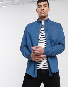Джинсовая рубашка с пуговицами с роговым эффектом ASOS DESIGN-Синий