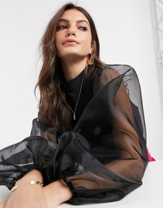 Топ из органзы с высоким воротом ASOS DESIGN-Черный