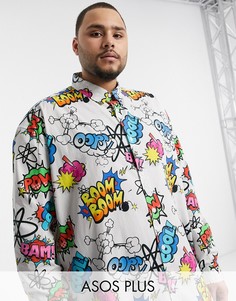 Длинная oversized‑рубашка с надписью в стиле комиксов ASOS DESIGN Plus-Белый
