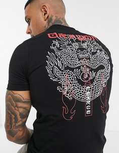 Футболка скинни с принтом дракона на спине ASOS DESIGN-Черный