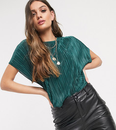 Темно-зеленая плиссированная футболка ASOS DESIGN Petite-Зеленый