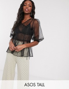 Топ из органзы с запахом ASOS DESIGN Tall-Черный