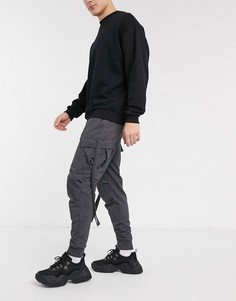 Зауженные джоггеры с карманами-карго и ремешками ASOS DESIGN-Серый
