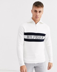 Белый джемпер с короткой молнией и логотипом Tommy Hilfiger