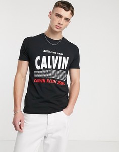 Черная узкая футболка с логотипом Calvin Klein Jeans-Черный